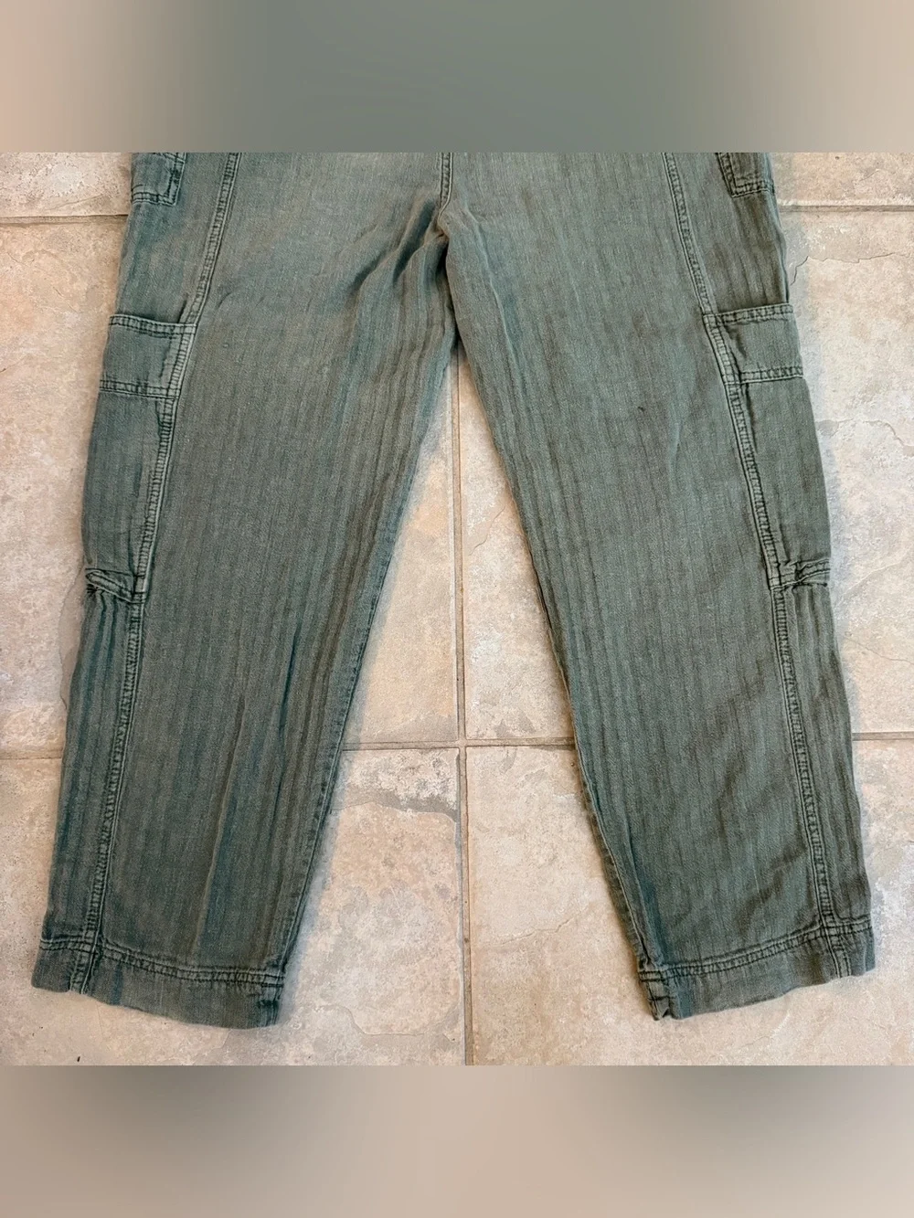 Free People Feelin’ Good Utility Pull On Linen Cotton Green Pants Size Medium